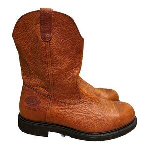 Dickies Round Steel Toe Roper Western Cowboy Boots Men's 12 W Brown Leather
